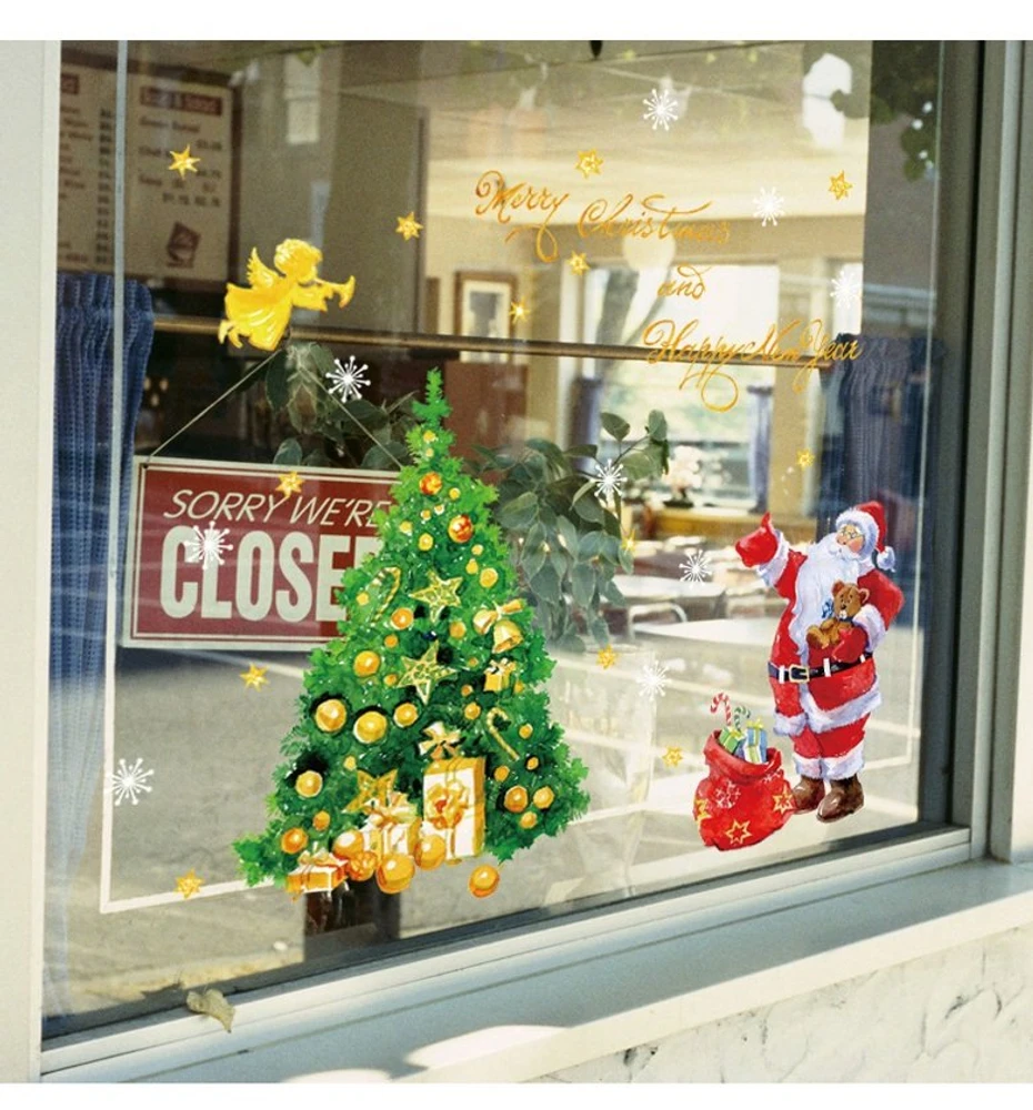 Decal trang trí noel ông già Santa và cây thông
