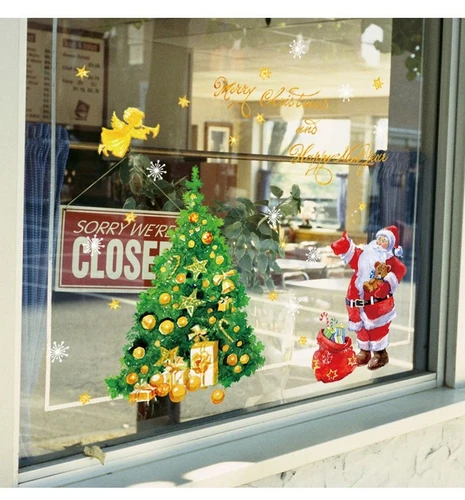Decal trang trí noel ông già Santa và cây thông