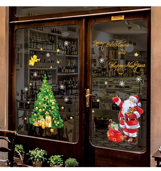 Decal trang trí noel ông già Santa và cây thông