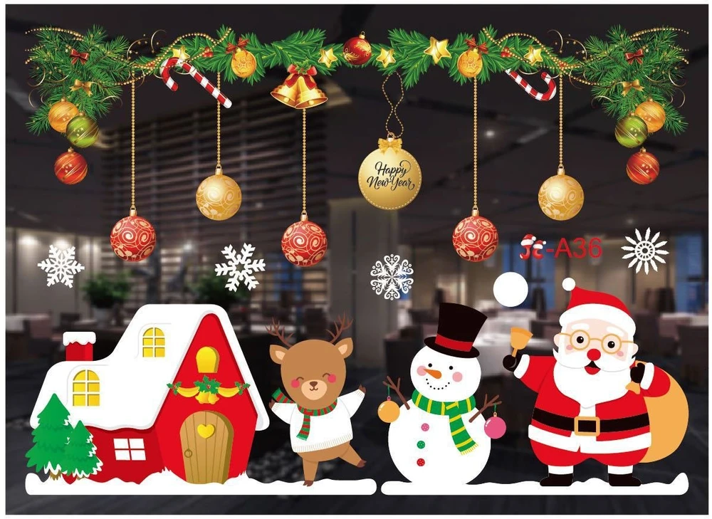 Decal Trang Trí Noel Santa Người Tuyết và Tuần Lộc mẫu 3