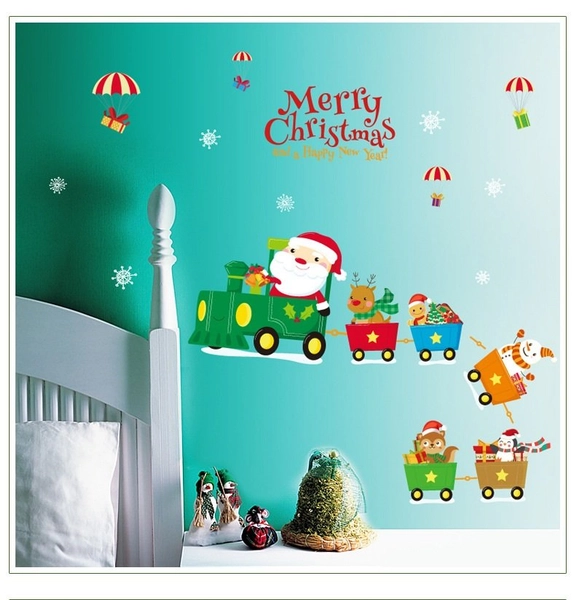 Decal trang trí noel xe lửa giáng sinh