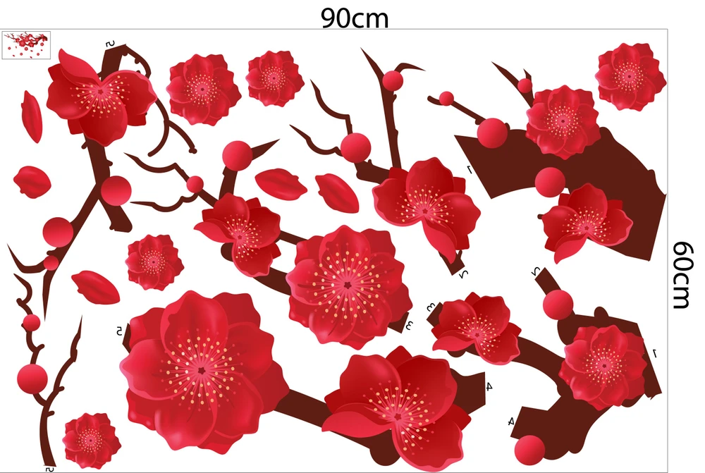 Decal trang trí tết Hoa đào sum vầy 2021