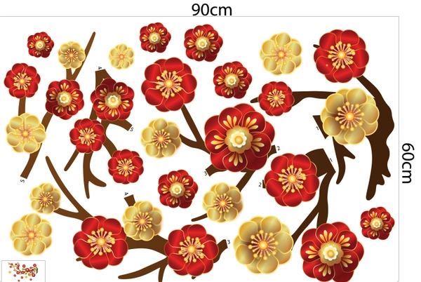 Decal trang trí tết hoa mai hoa đào