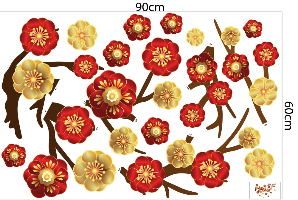 Decal trang trí tết hoa mai hoa đào mẫu 2