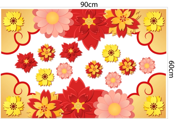 Decal trang trí tết họa tiết bông hoa