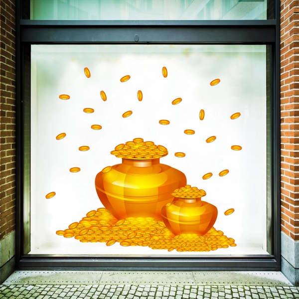 Decal trang trí tết hũ vàng sung túc