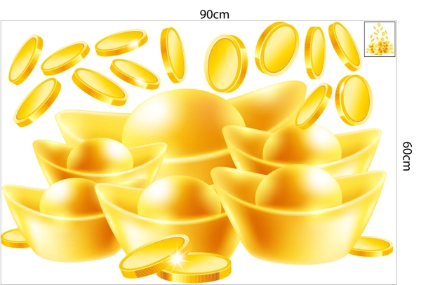 Decal trang trí tết thỏi vàng thịnh vượng