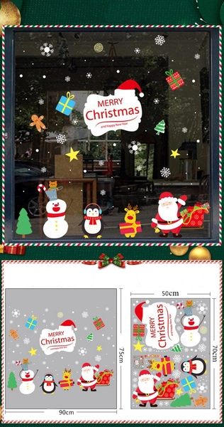 Decal trang trí noel bảng merry christmas và những người bạn