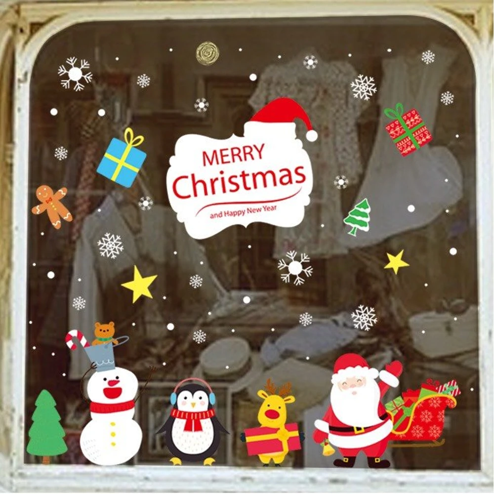 Decal trang trí noel bảng merry christmas và những người bạn