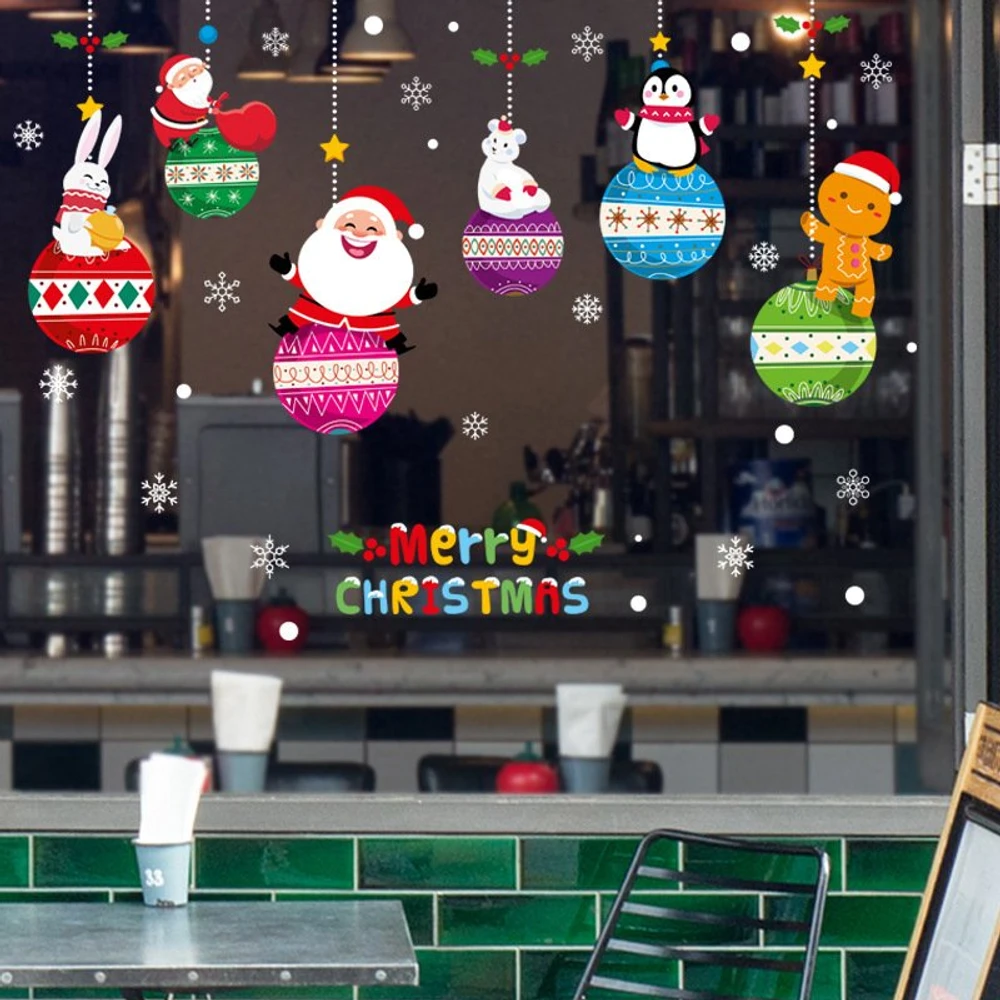 Decal trang trí noel quả châu và những người bạn noel