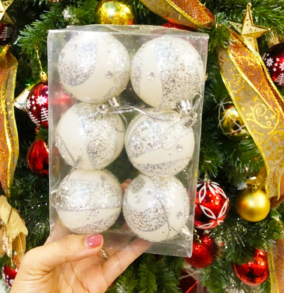 Combo 6 quả châu trang trí cây thông noel họa tiết lấp lánh