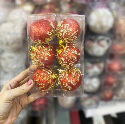 Combo 6 quả châu trang trí cây thông noel họa tiết lấp lánh