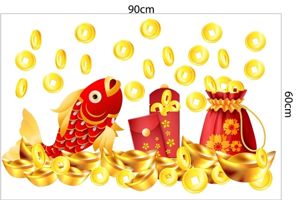 Decal trang trí tết cá chép vàng