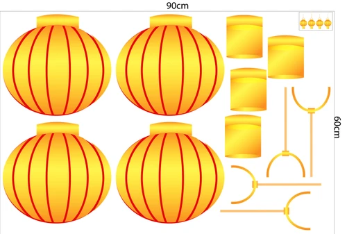 Decal trang trí tết hình lồng đèn vàng mẫu 2