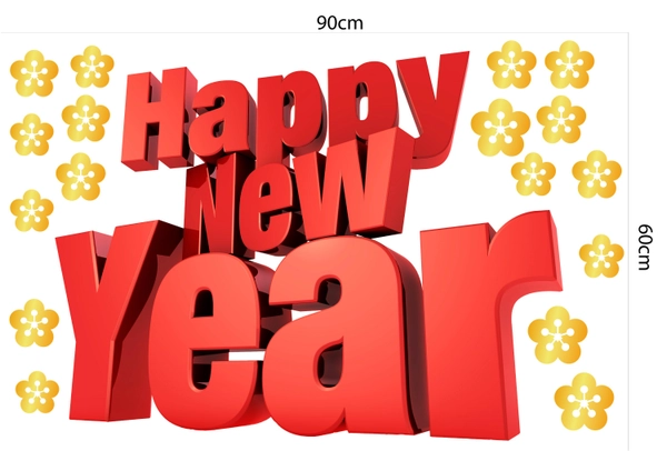Decal trang trí tết Happy new year đỏ mẫu 2