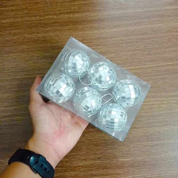 Hộp 6 quả châu ánh gương trang trí noel