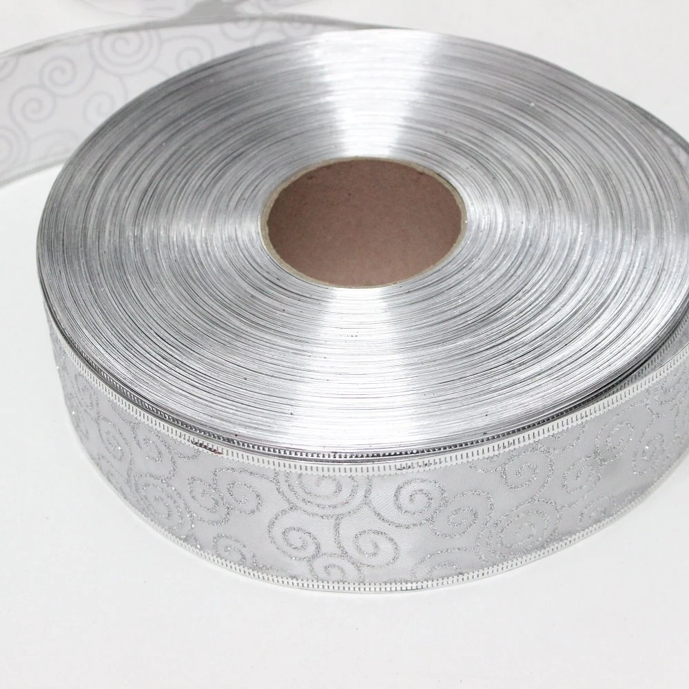 Cuộn dây ruy băng bạc họa tiết 10m