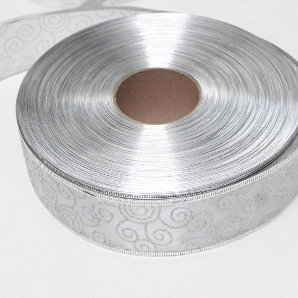Cuộn dây ruy băng bạc họa tiết 10m