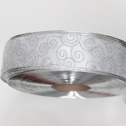 Cuộn dây ruy băng bạc họa tiết 10m