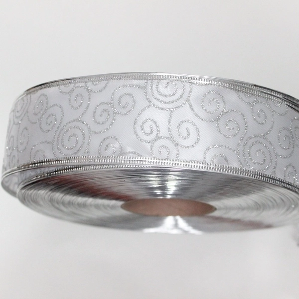 Cuộn dây ruy băng bạc họa tiết 10m