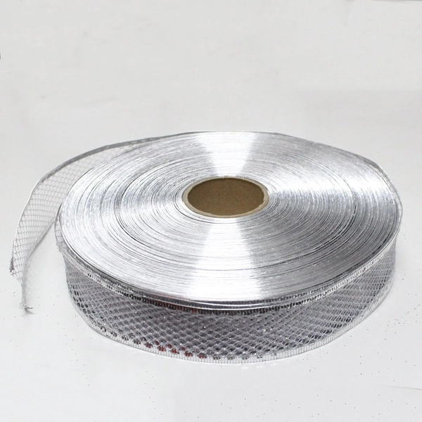 Cuộn ruy băng không họa tiết lưới bạc 10m