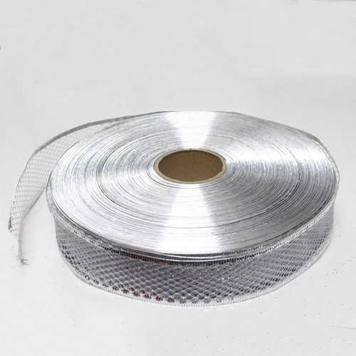 Cuộn dây ruy băng không họa tiết lưới bạc 10m
