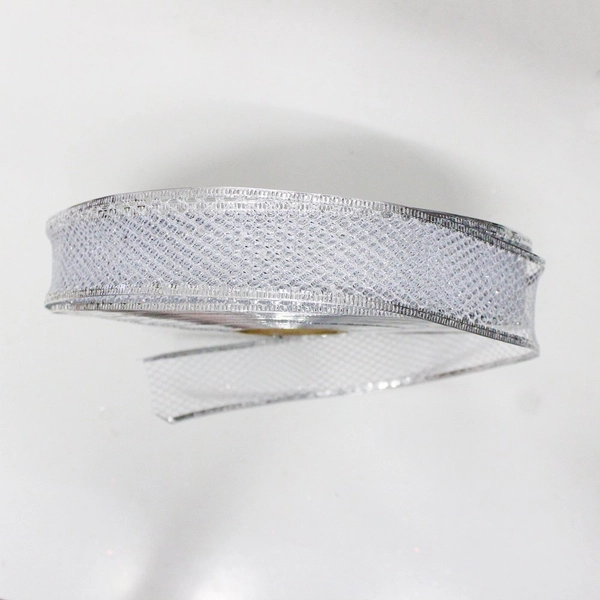 Cuộn ruy băng không họa tiết lưới bạc 10m