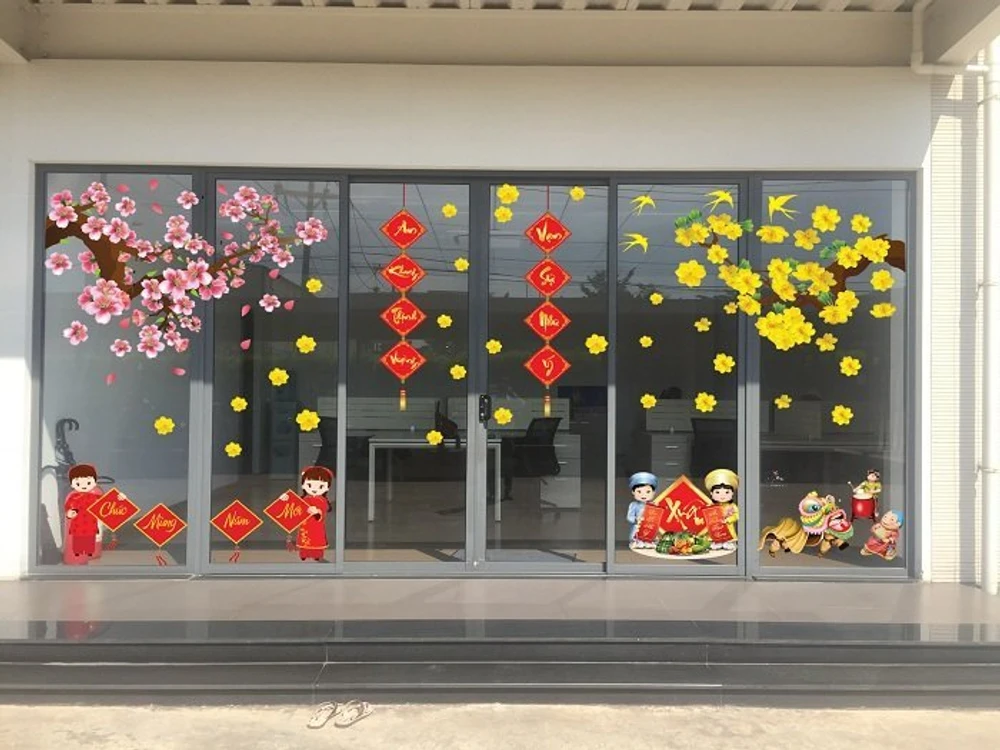 Combo Decal 2 Mặt Dán Kính Trang Trí Tết Tân Sửu Mẫu 08