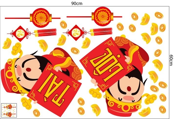 Decal trang trí xuân Thần Tài đón tết may mắn