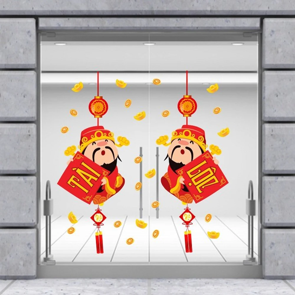 Decal trang trí xuân Tân Sửu Thần Tài đón tết