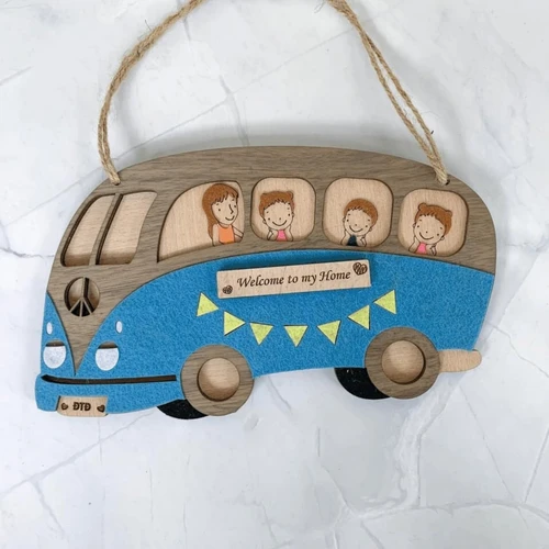 Bảng gỗ handmade trang trí Xe bus Welcome to my home