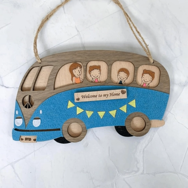 Bảng gỗ handmade trang trí Xe bus Welcome to my home