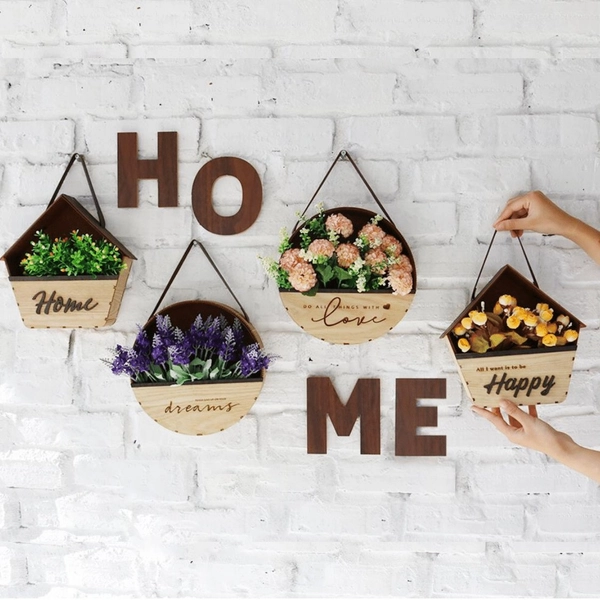 Bảng gỗ treo tường handmade Home kèm hoa mẫu 02