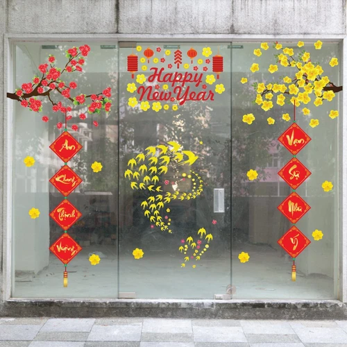 Combo decal trang trí cửa kính ngày tết 31