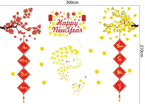 Combo decal trang trí cửa kính ngày tết 31