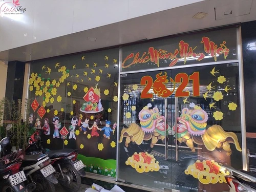 Combo decal trang trí cửa kính ngày tết bé chúc xuân Tân Sửu