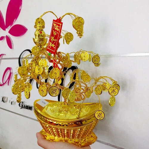 Cây phát tài quả thơm vàng liễn đỏ trang trí tết