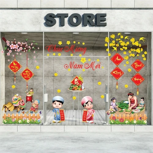 Combo decal trang trí cửa kính ngày tết 4 2021