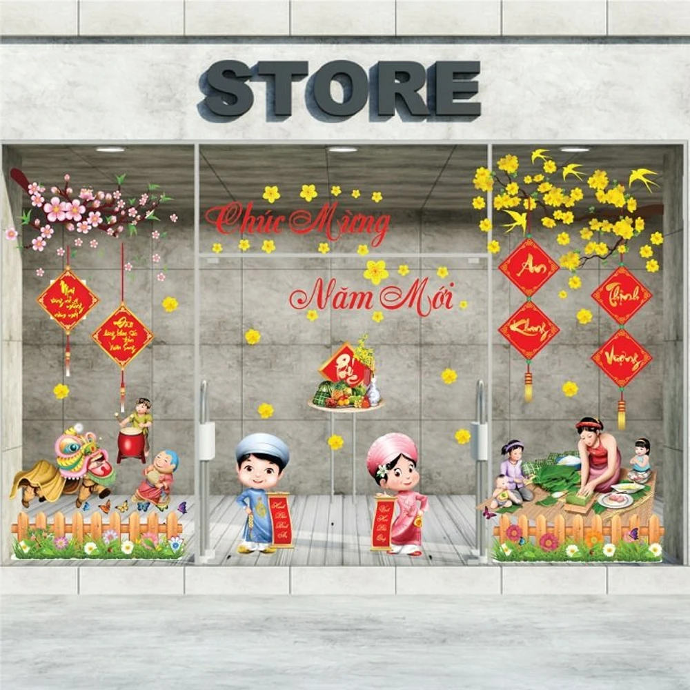 Combo decal trang trí cửa kính ngày tết 4 2021