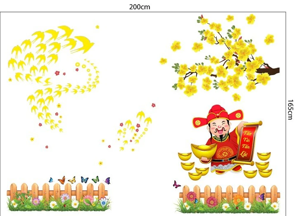 Combo decal trang trí cửa kính ngày tết thần tài chúc tết tấn tài tấn lộc