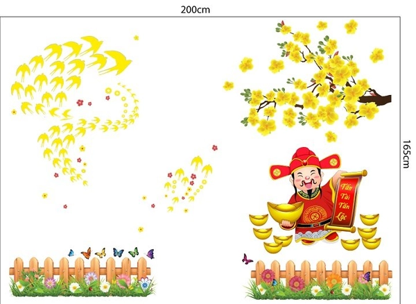 Combo decal trang trí cửa kính ngày tết thần tài chúc tết tấn tài tấn lộc