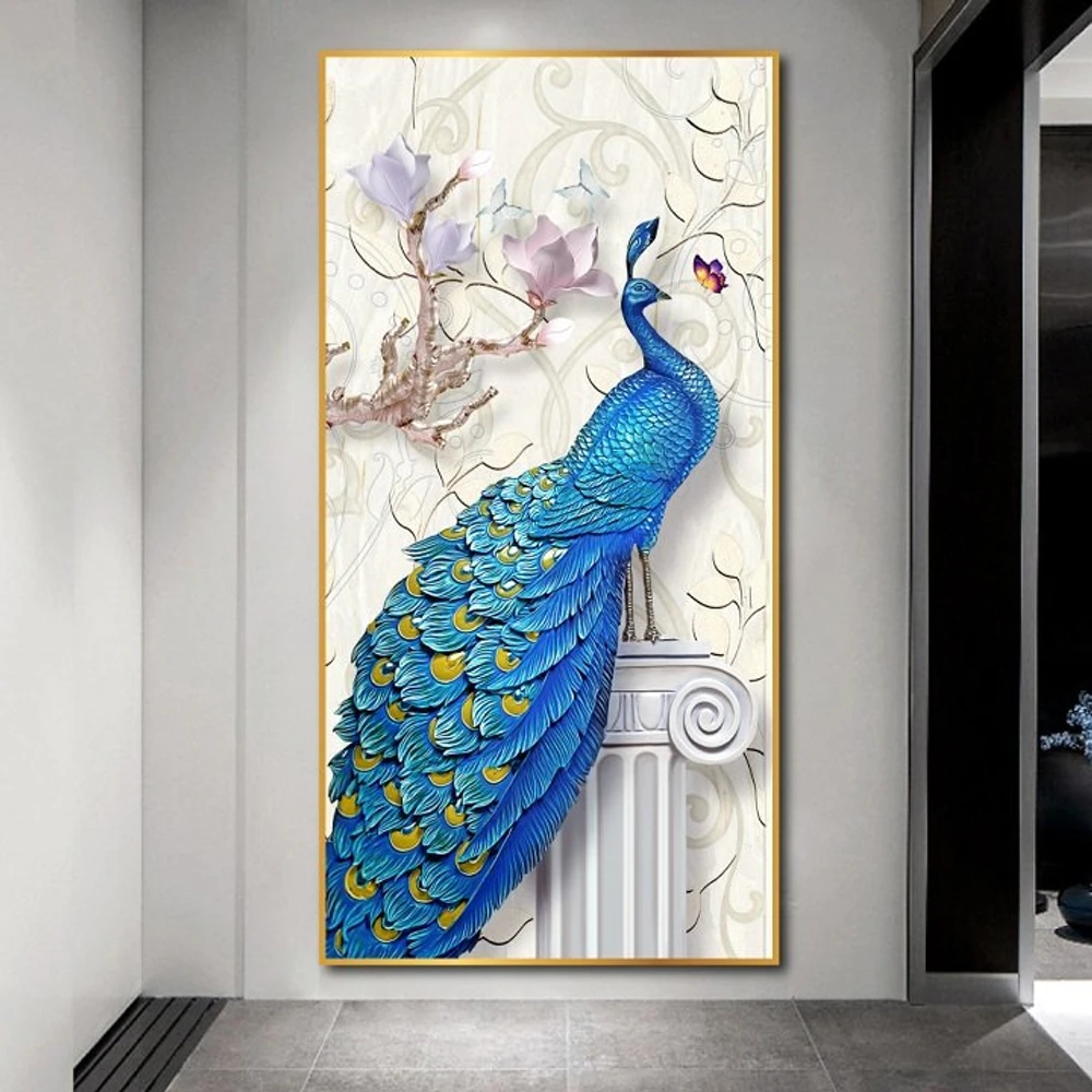 Tranh treo tường chim công xanh và hoa sứ