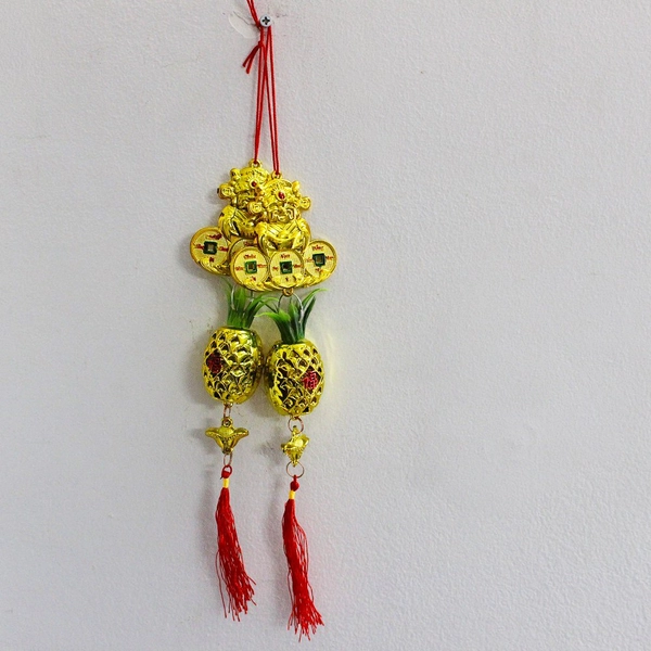Dây lộc Thần tài đồng tiền trái thơm vàng trang trí tết