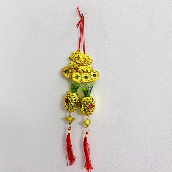 Dây lộc Thần tài đồng tiền trái thơm vàng trang trí tết