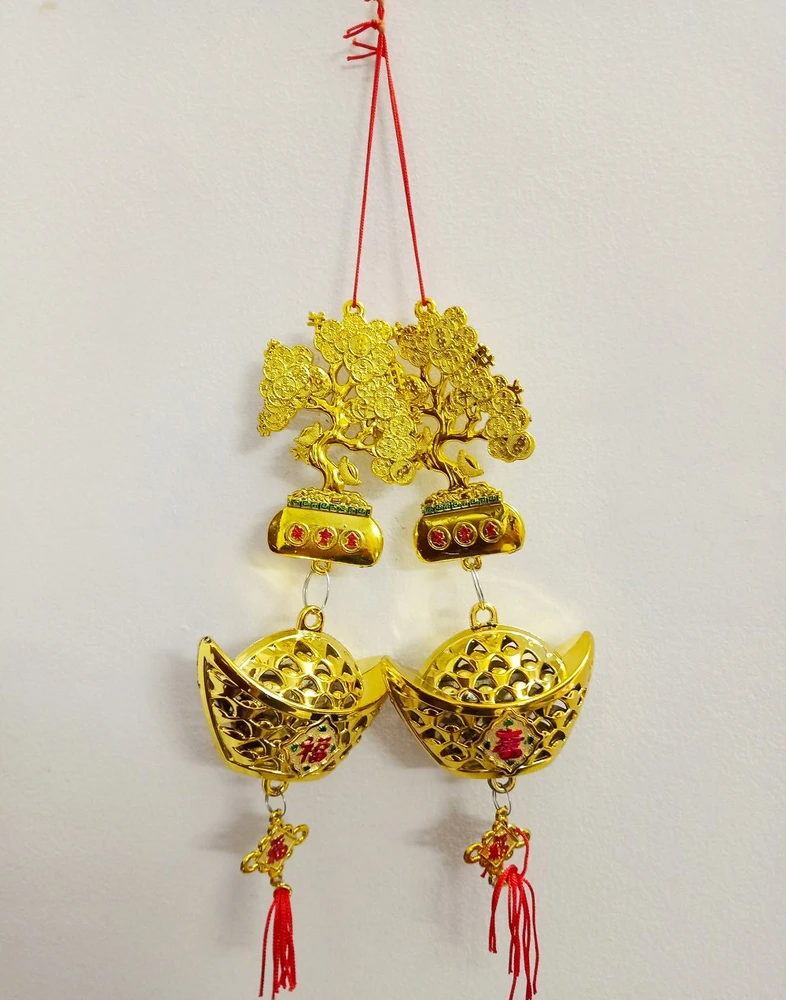 Lộc treo trang trí tết Cây mai vàng và thỏi vàng lớn