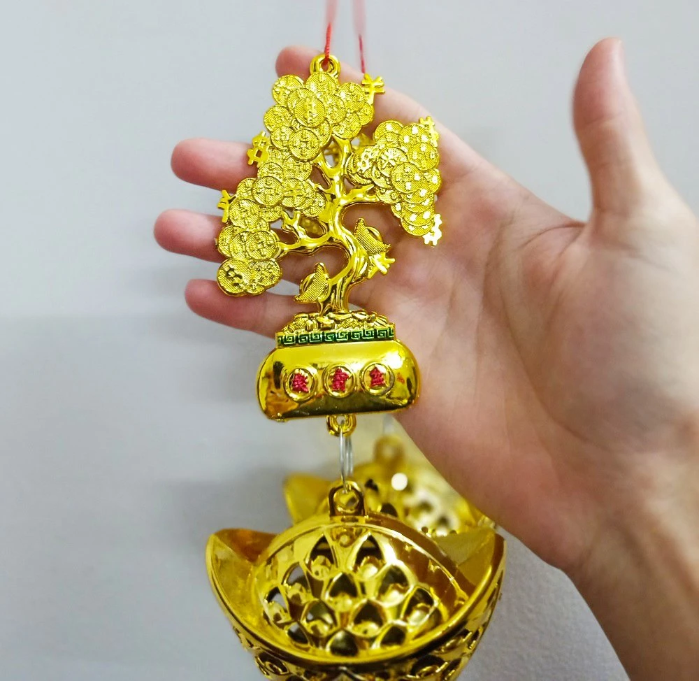 Lộc treo trang trí tết Cây mai vàng và thỏi vàng lớn