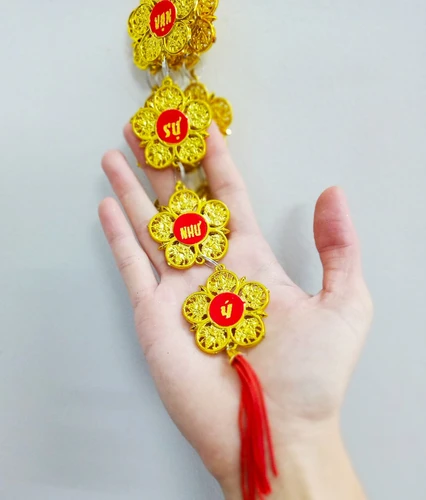 Lộc treo bông mai vàng câu chúc trang trí tết