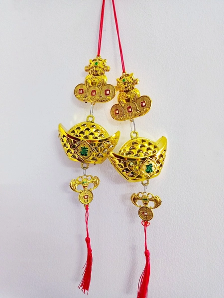 Lộc treo Thỏi vàng lưới và thần tài trang trí tết (2 dây)