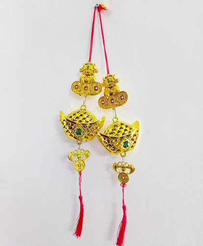 Lộc treo Thỏi vàng lưới và thần tài trang trí tết (2 dây)