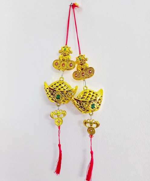 Lộc treo Thỏi vàng lưới và thần tài trang trí tết (2 dây)